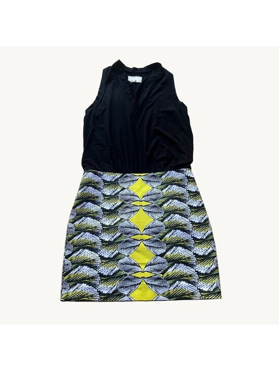 Nicole Miller Dresses & Skirts - ARTELIER Nicole Miller Size 8 Black Yellow White Geometric Blouson Pencil Dress